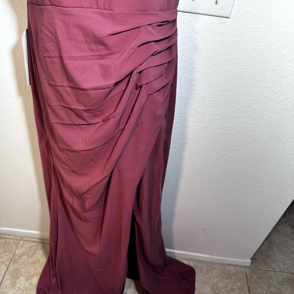 Azazie Galicia Mermaid High Neck Pleated Stretch Chiffon Leg Slit Dress‎ NWT 10 - Picture 8 of 16